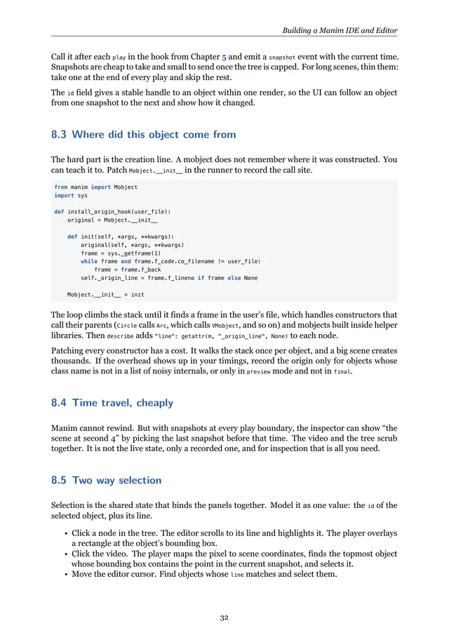 Page on the scene inspector, with Python code